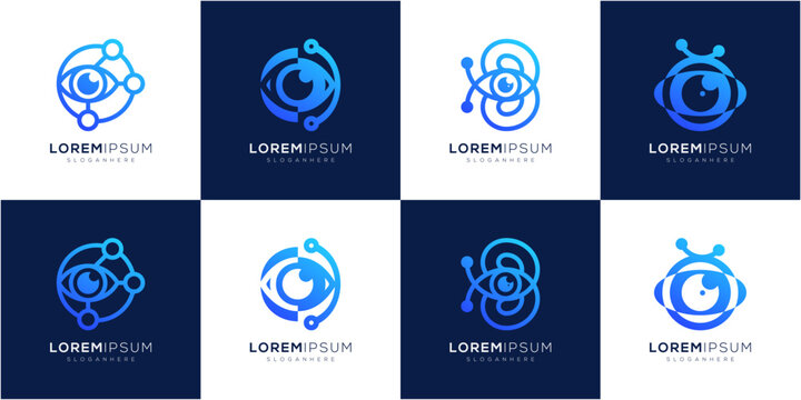 Collections of Futuristic Digital Eye Vision and Data Monitoring Logo Design Inspirations. Modern abstract vector icon blue gradient.