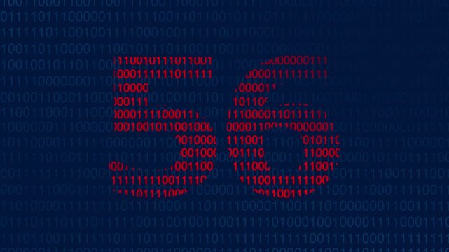 Red binary code forming the number fifty six against a dark blue background of digital data streams representing computer programming and information technology concepts
