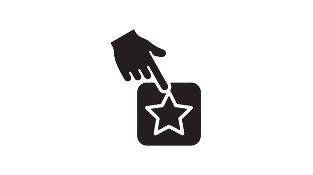 Favorite, rating, star icon, hand clicking, black vector graphic