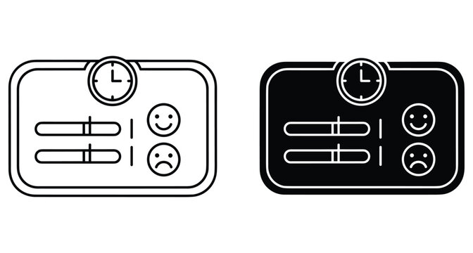 Customer satisfaction survey interface icons with clock slider bars happy and sad face emoticons for feedback and mood tracking