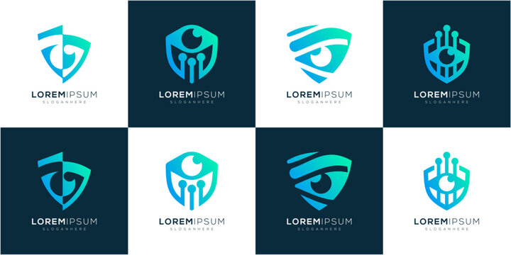 Collections of Eye with Shield database logo design inspiration. Abstract protection and surveillance security vector icon symbol.