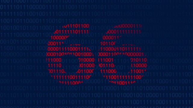 Red binary number sixty six formed by zeros and ones on a dark blue background with digital code pattern for data security and computer science concepts