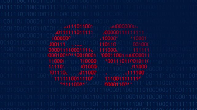 Red binary number sixty nine formed by zeros and ones on a dark blue background with digital code pattern for data security and computer science concepts