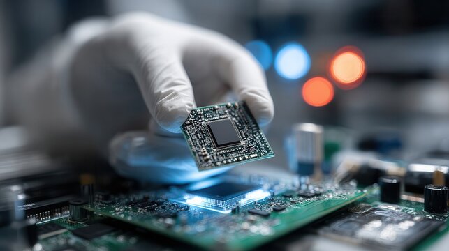 Laboratory worker holds new AI chip
