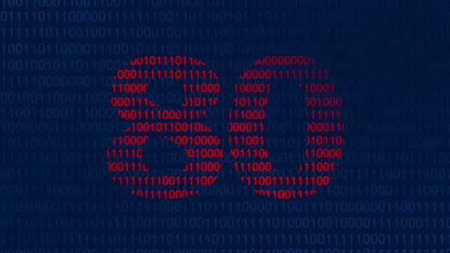The number eighty displayed in bright red binary code against a dark blue background with rows of ones and zeros representing digital data and computer programming concepts