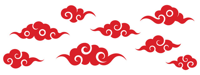 Chinese cloud set vector collection, auspicious decorative elements, classic Asian curling cloud motifs, cultural artwork patterns, elegant ornamental designs © MDmilon