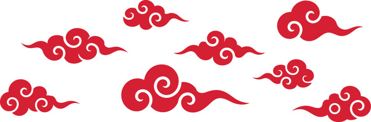 Auspicious Chinese cloud icon pack, traditional curling cloud motifs, Asian cultural decorative elements, elegant ornamental festival patterns, classic cloud art graphics © MDmilon