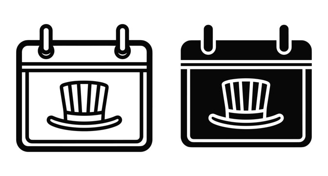Calendar icon set featuring uncle sam top hat for presidents day independence day fourth of july memorial day celebration event