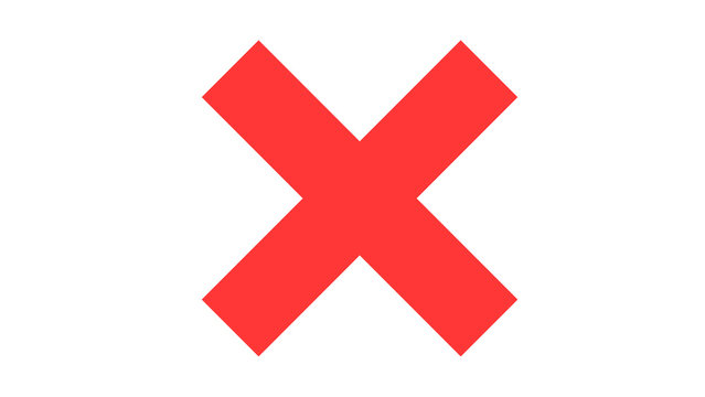 Red x symbol for incorrect or forbidden with white background primary color graphic design negative isolated rejected forbidden incorrect opposite contrast geometry minimalist