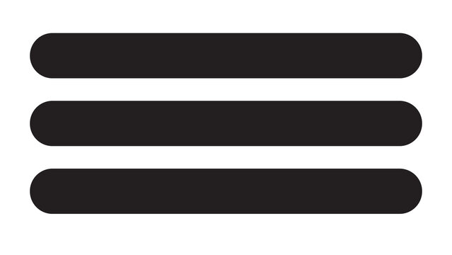 Three black horizontal lines icon menu button symbol UI element with hamburger menu navigation interface horizontal parallel software application internet operator settings hamburger