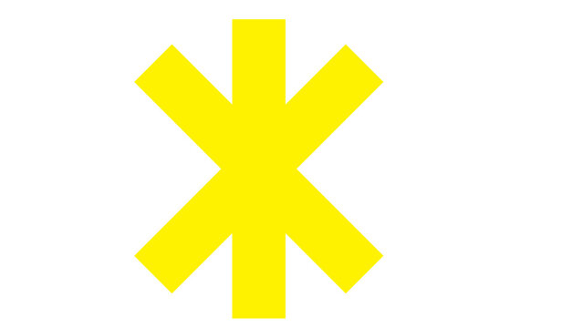 Yellow asterisk symbol on a white background with graphic element design element flat design star shape asterisk icon asterisk sign simple graphic basic shape geometric shape digital