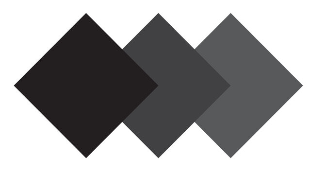 Three overlapping gray scale diamonds forming a stepped pattern with geometric abstract monochrome gradation illustration creative composition sequence progress information transition