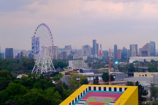 Mexico City Skyline With Ferris Wheel and Parque Aztlan (Mexico City, Mexico)