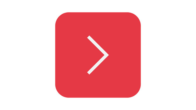 Red square button with white right arrow icon white background navigation direction interface technology isolated minimalist illustration contrast