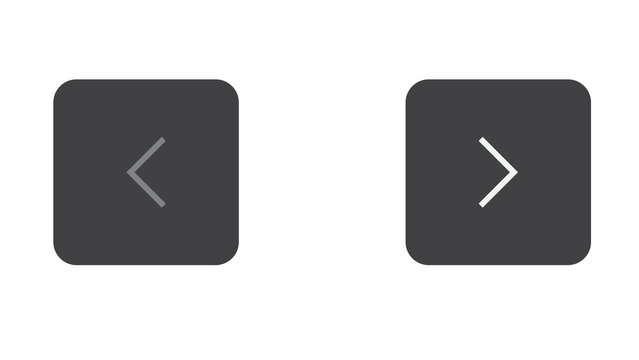 Dark gray left and right arrow buttons with white background navigation direction interface previous technology decision contrast opposition isolated minimalist communication