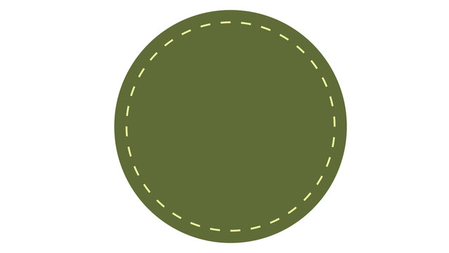 Green round sticker label with dashed white border on white background blank button or badge design element graphic design web design app design template copy space geometric isolated