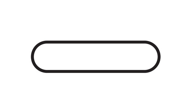 Blank white horizontal rounded rectangular shape with a defined black outline isolated on a clean white background for UI design web elements graphic interfaces rounded rectangle app design