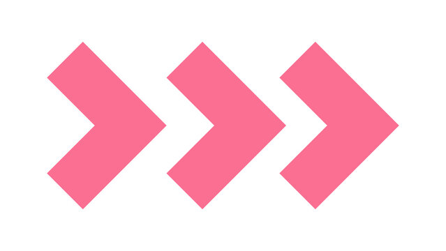 Three pink chevron arrows pointing right. graphic elements for user interface design progress indication or navigation in digital projects white background user experience direction abstract