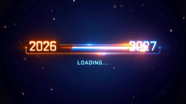 New Year 2027 Loading Bar Transition on a Dark Background