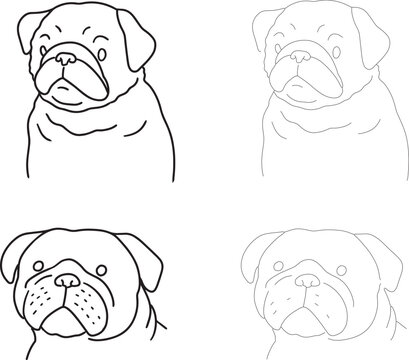 pug minimalistic simple outline drawing children coloring page mops outline social media graphic veterinary clinics pet salons exhibitions cute funny dog products set characters cute pet sketch doodle