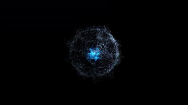 Magical Particle Sphere Loop Animation with Transparent Background. Fantasy Energy Orb Animation. Mysterious Sphere. Abstract Particle Orb. Alpha Channel. Loop Animation