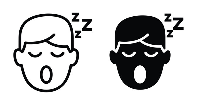 Sleeping person icon set featuring a man snoring with closed eyes and open mouth including zzz symbols for rest and nap