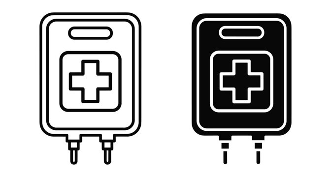 medical iv drip bag icons with cross symbol for hospital healthcare blood donation saline infusion treatment emergency medicine clinic equipment