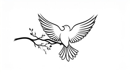 Fototapeta premium A dove, a symbol of peace and hope, perched on a delicate branch, beautifully illustrated
