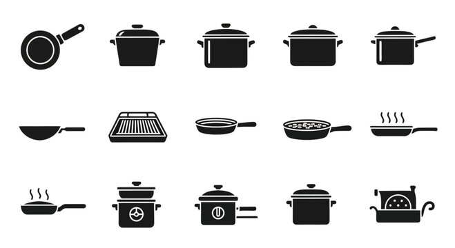 Black and white kitchen utensil icons.