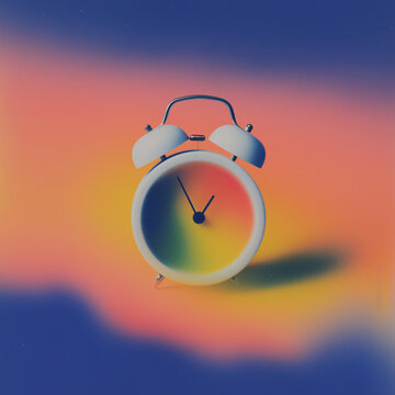 A colorful clock on a colorful background, time concept