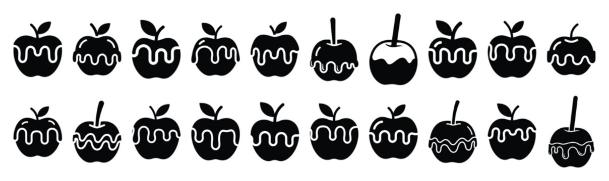 Collection of  caramel apple silhouette design element art. Happy Halloween Vector  silhouette icons.