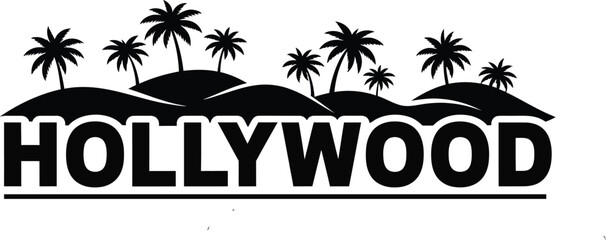 Hollywood sign and palm trees silhouette black and white © MujahidulIslam
