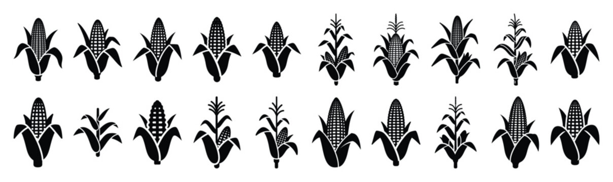 Collection of  corn stalk silhouette design element art. Happy Halloween Vector  silhouette icons.