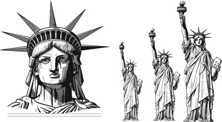 Statue of Liberty illustrations black and white line drawing set © MujahidulIslam
