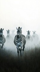 Obraz premium Wild zebras roaming free in a lush green meadow, great for outdoor and wildlife scenes