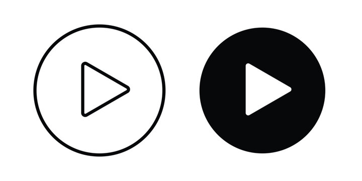 Play button icon line and flat vector collection for ui, ux designs