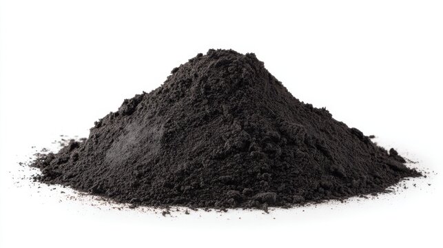 Carbon black powder pile isolated on white background