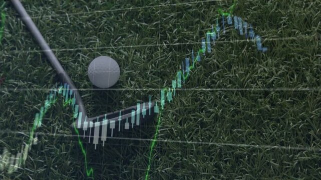 Vertical video: Starting overlay sweeping graphs over putter head and golf ball on short green turf