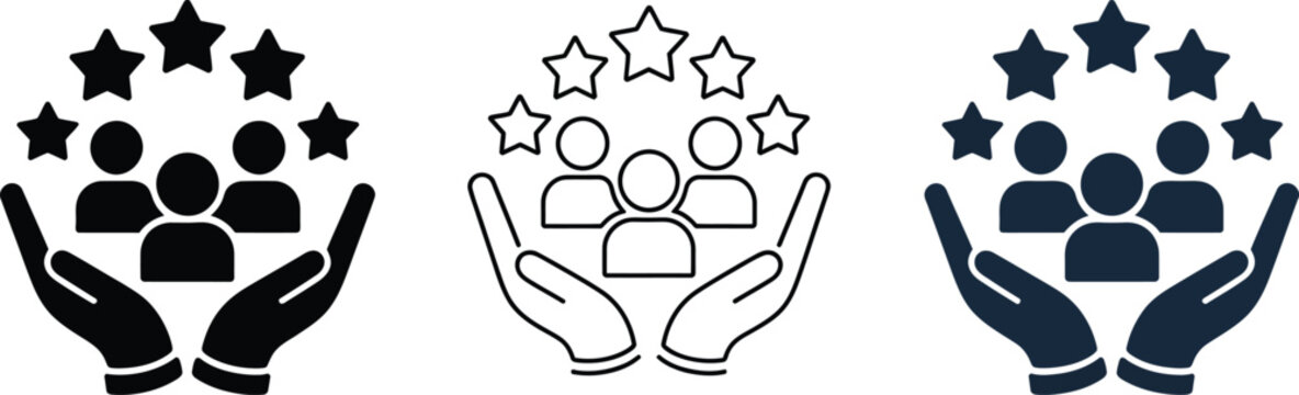 Customer loyalty and retention icon set, repeat clients symbols, engagement and relationship management graphics, customer satisfaction and trust elements