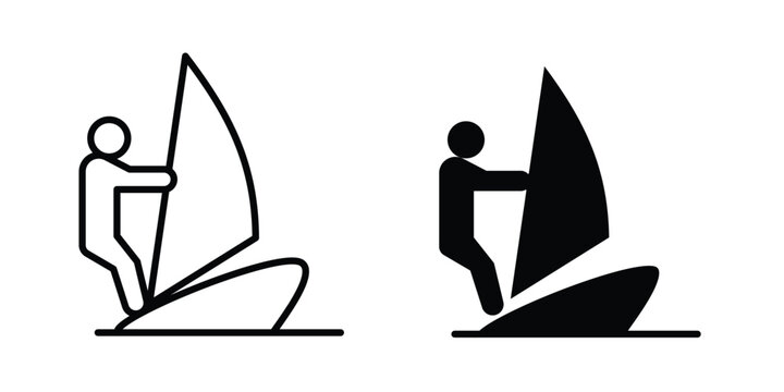 Windsurf icon line and flat vector collection for ui, ux designs