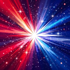 Obraz premium vibrant explosion of red and blue light rays emanating from a bright central starburst