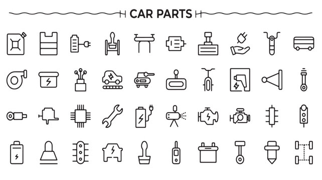 Car Parts Icons Set for Automotive Repair Service and Vehicle Maintenance Design
