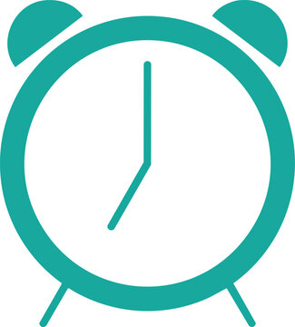 Teal alarm clock with hands at 11 and 1, simple round shape time