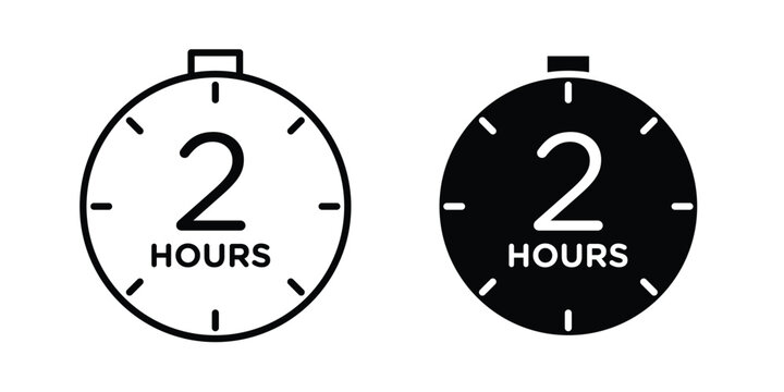 2 hours icon clipart and line art versions on white background
