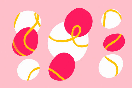 Abstract organic shapes with colorful pattern on pink background