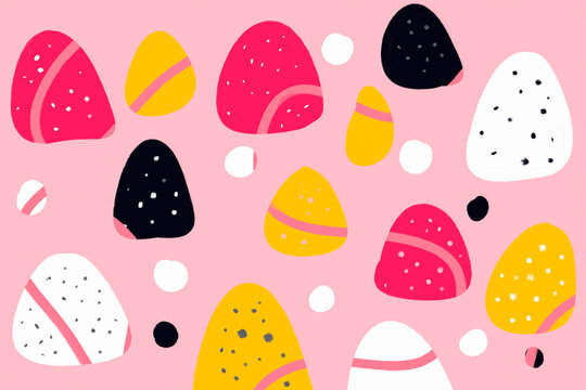 Colorful organic shape pattern on soft pink abstract background