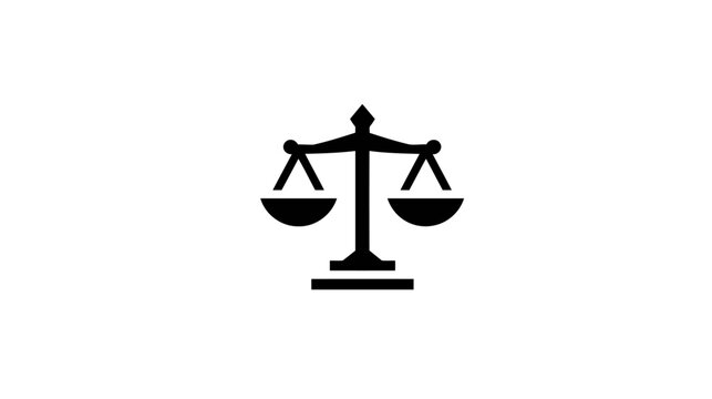 A classic black icon of the balanced scales of justice, representing law, equality, fairness, and the legal system.