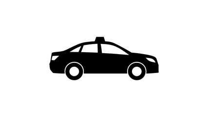Fototapeta premium A black silhouette icon of a modern taxi car with a rooftop sign for ride-sharing services.
