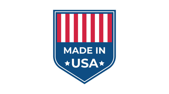 Made in usa logo. American quality stamp. Patriotic flag badge. United states label isolated PNG