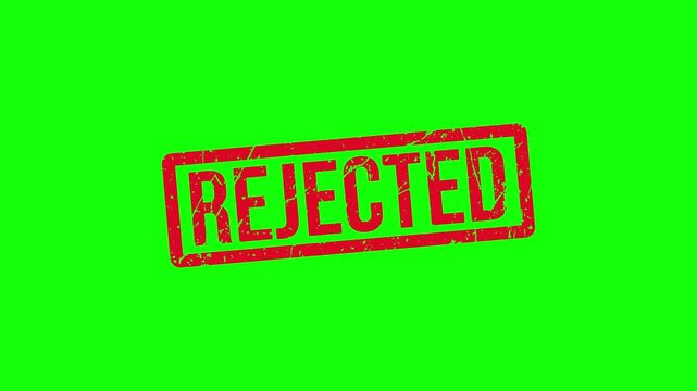 Red REJSCTED Rubber Stamp Animation with Grunge Texture on White and Green Screen. Rejected stamp on green background.